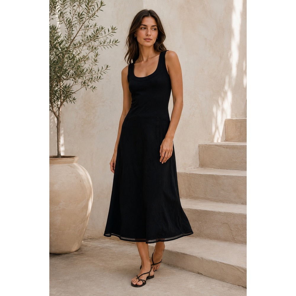 Marc Cain Sports Black Midi Dress Sleeveless Mesh Back Fit & Flare